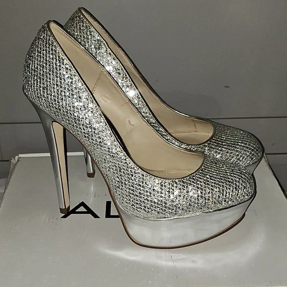 Aldo Fran Silver Platform Heels Size 8 - Picture 2 of 16